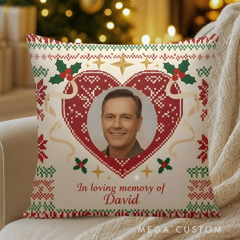 Personalized Memorial Christmas Pillow In Loving Memory Gift Custom Photo and Name Remembrance Cushion for Loss of Loved One