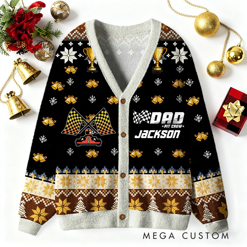 Personalized Racing Family Cardigan Sweater with Custom Name and Festive Design Perfect Christmas Gift