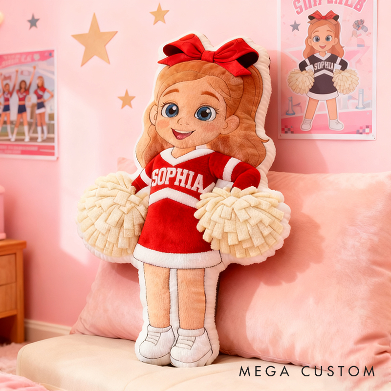 Personalized Cheerleader Pillow with Custom Name and Outfit Design for Kids and Fans