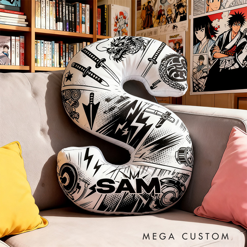 Personalized Japanese Comic Style Alphabet Shaped Pillow for Comic Anime Lovers Initial Pillow Christmas Gift for Kids Teenagers
