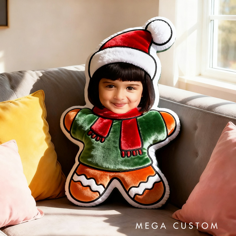 Personalized Gingerbread Photo Throw Pillow Graphic 3D Personalized Holiday Photo Craft and Festive Decor Christmas Pillow for Family 