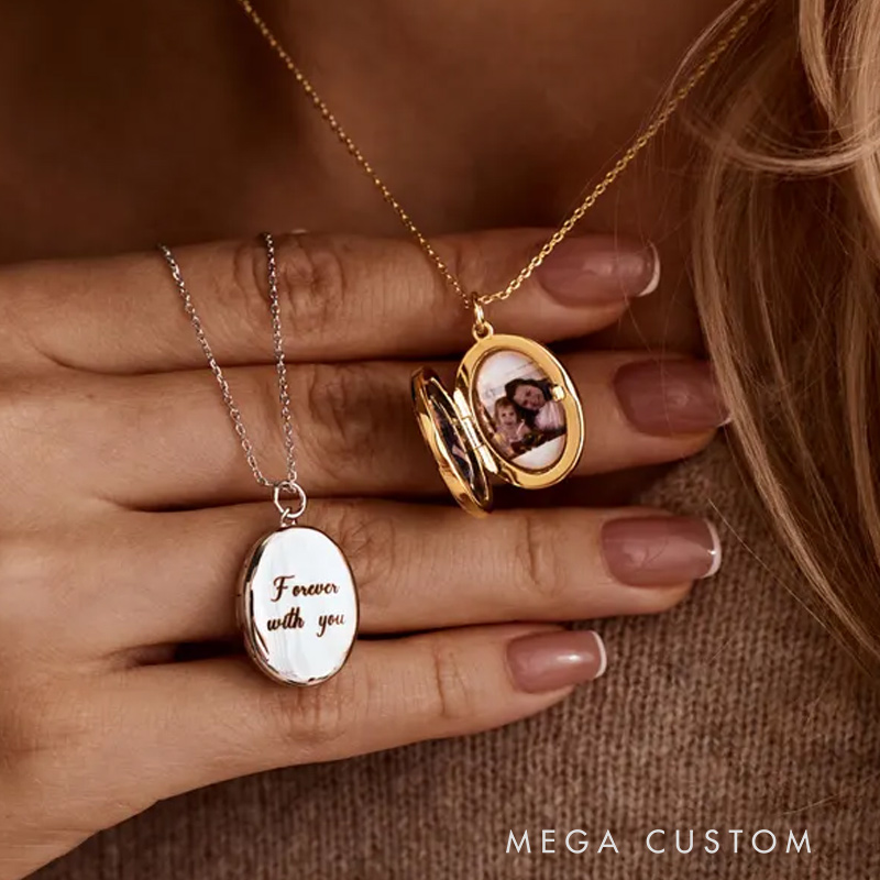 Personalized Oval Locket Necklace with Photo Custom Memorial Jewelry Gold Photo Necklace Sympathy Gift for Loss of Loved One