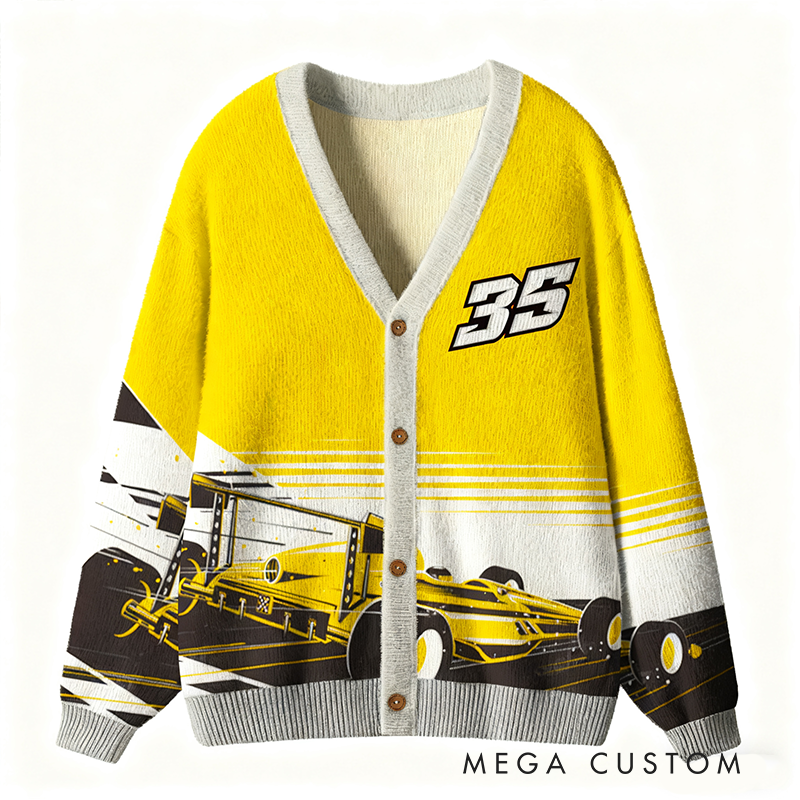 Personalized Racing Cardigan Sweater with Custom Number and Festive Design Perfect Christmas Gift