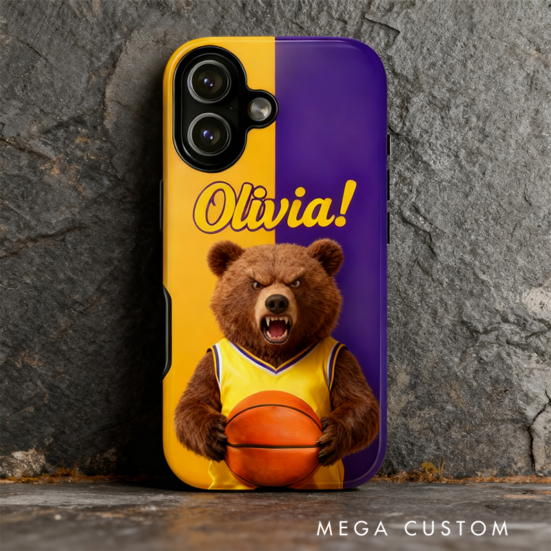 Personalized Basketball Phone Case with Custom Name and Animal Design