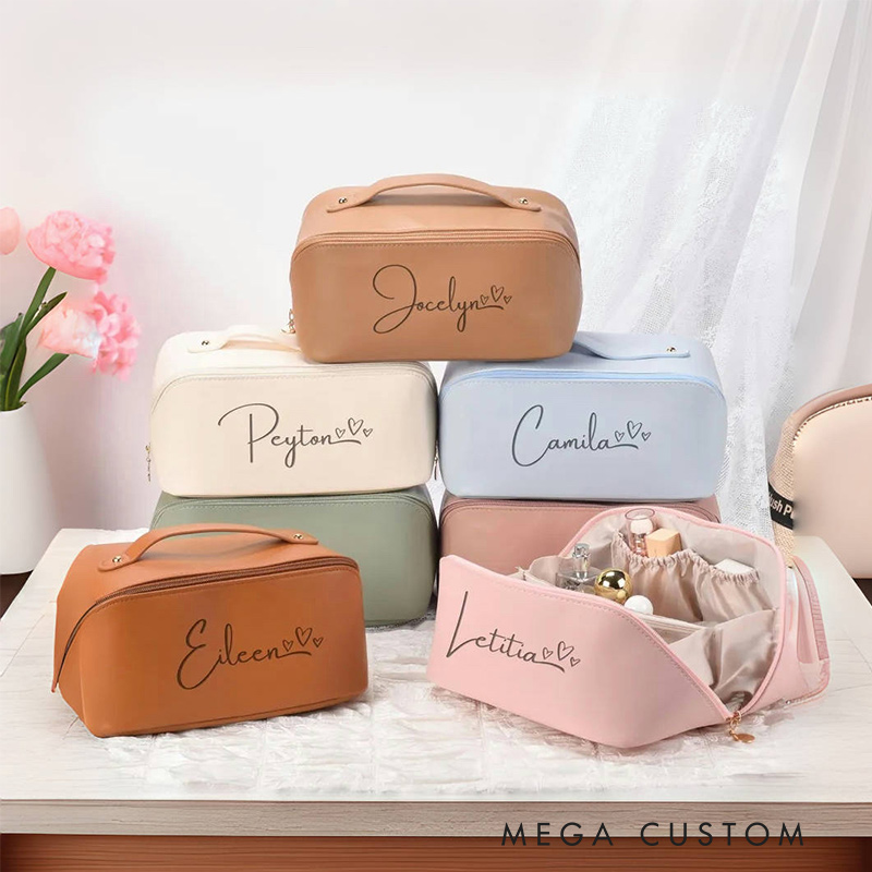 Personalized Faux Leather Makeup Bag Engraved Cosmetic Travel Bag for Travel Lovers