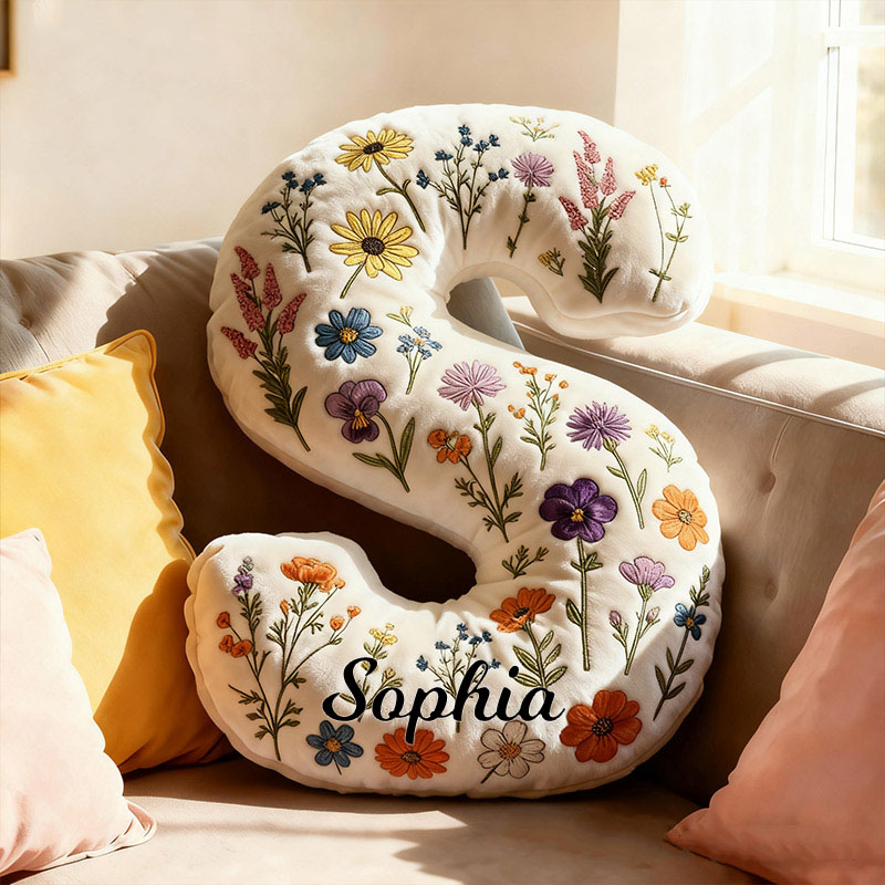 Personalized Cute Flower Letter Pillow Graphic 3D Print Custom Pillow for Kids Family Gardening Lovers Gift