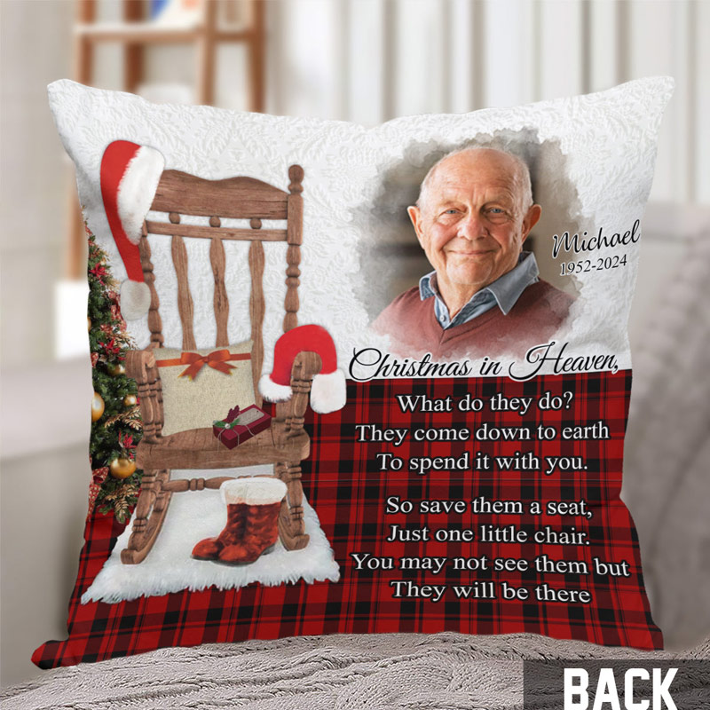 Personalized Memorial Throw Pillow Christmas In Heaven Custom Photo Pillow Sympathy Gift for Loss of Loved One 
