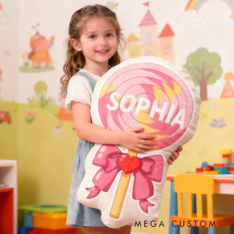 Personalized Cute Pink Lollipop with Name Graphic 3D Print Pillow Christmas Gift for Kids 