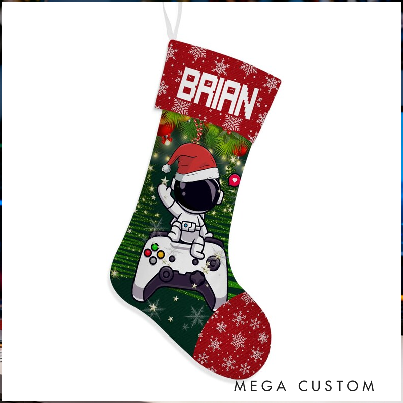 Personalized Custom Gamer Christmas Stocking for Teen Kid Gaming 2 Side Christmas Stocking Video Game Lover Gift Gaming Controller Xmas Gift for Geek Lover