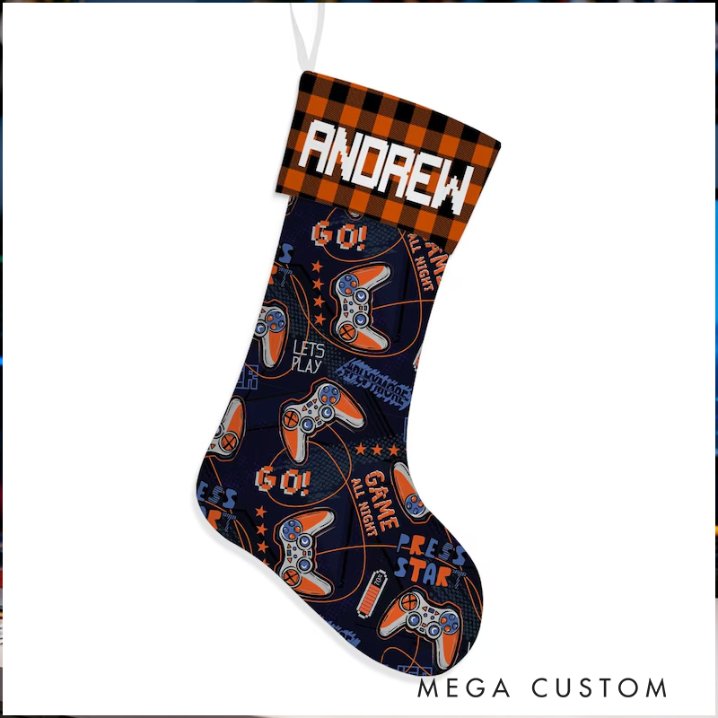 Personalized Gamer Christmas Stocking for Kid Christmas Stocking Video Game Lover Gift Gaming Controller Xmas Gift for Game Lover