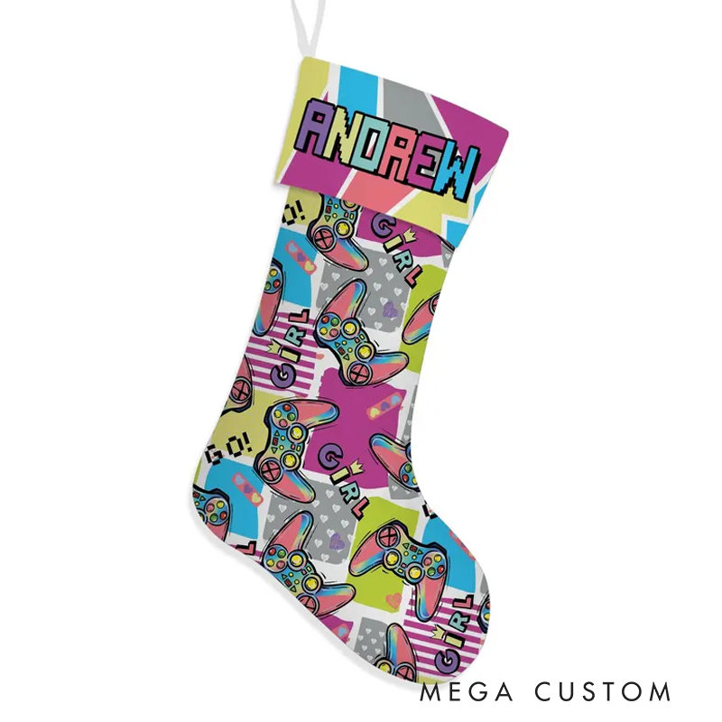 Personalized Custom Gamer Christmas Stocking for Teen Kid Gaming 2 Side Christmas Stocking Video Game Lover Gift Gaming Controller Xmas Gift for Game Lover