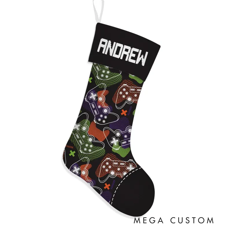 Personalized Gamer Christmas Stocking for Kid Gaming Custom Gaming Controller Xmas Gift for Game Lover