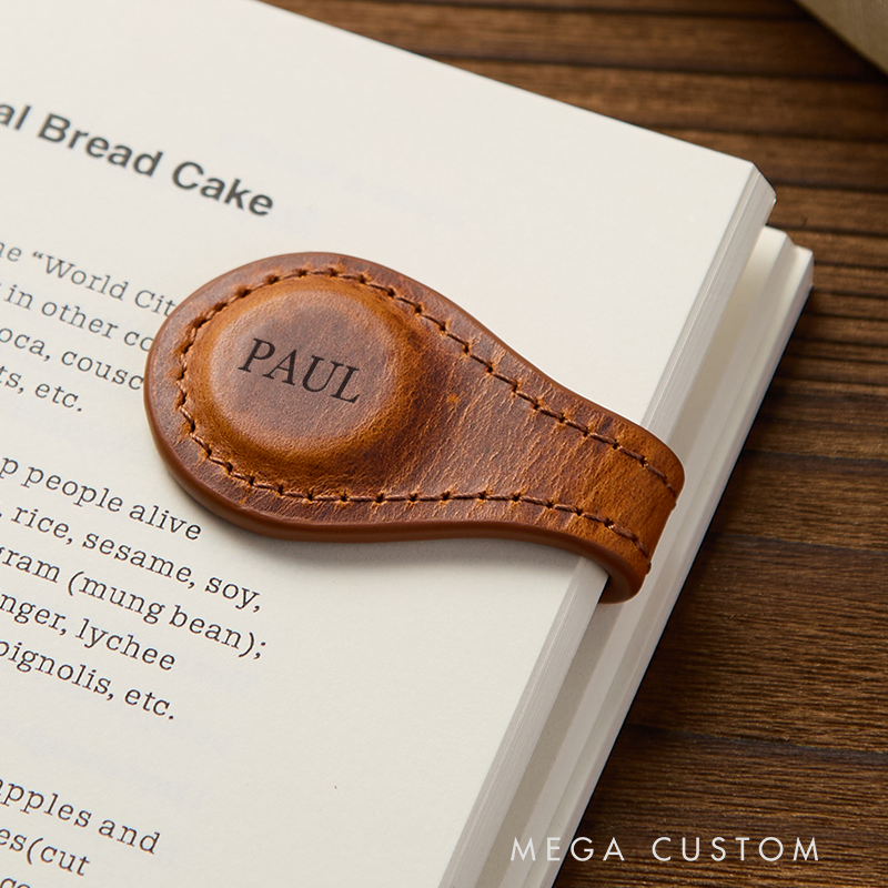 Personalized Leather Magnetic Book Mark Engraved Bookmark with Name Custom Reader Gift for Him Journal Accessory