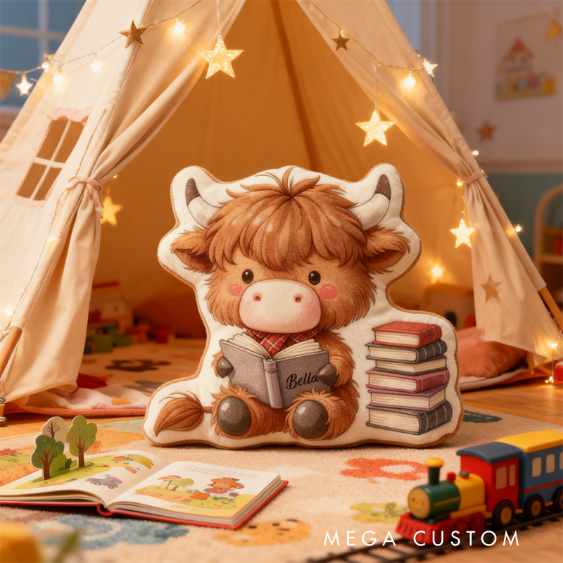 Personalized Reading Cow Throw Pillow Graphic 3D Print Animal Pillow with Name for Kids Boys Girls Christmas Gifts Birthday Gift