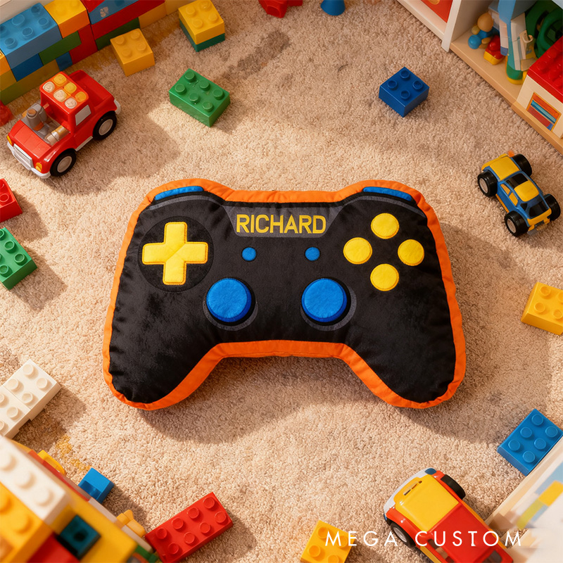 Personalized Graphic 3D Print Orange Game Controller Shaped Pillow for Game Lovers Plush Pillow Christmas Gift for Kids