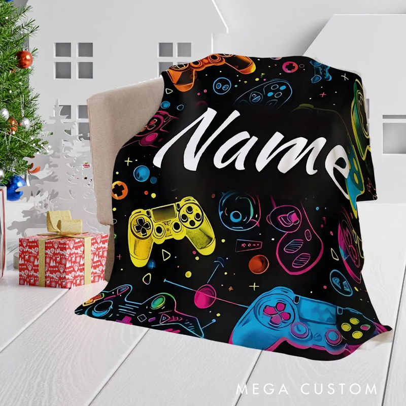 Personalized Gamer Blanket Gaming Room Decor Custom Name Blanket Gift for Gamer Geek Lover