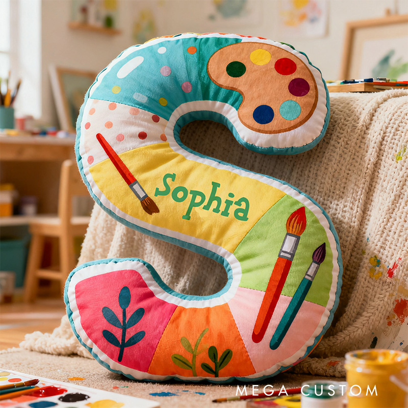 Personalized Graphic 3D Print Little Artist Alphabet Shaped Pillow for Art Lovers Initial Pillow Christmas Gift for Kids