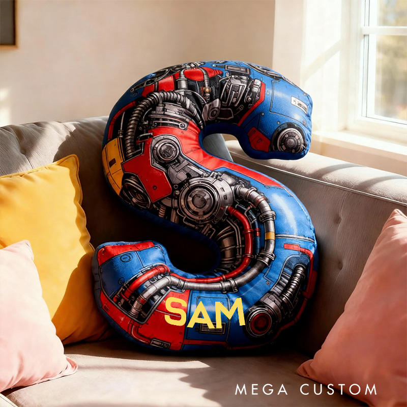 Personalized Blue Machine Alphabet Shaped Pillow for Movie Lovers Initial Pillow Christmas Gift for Boys Kids