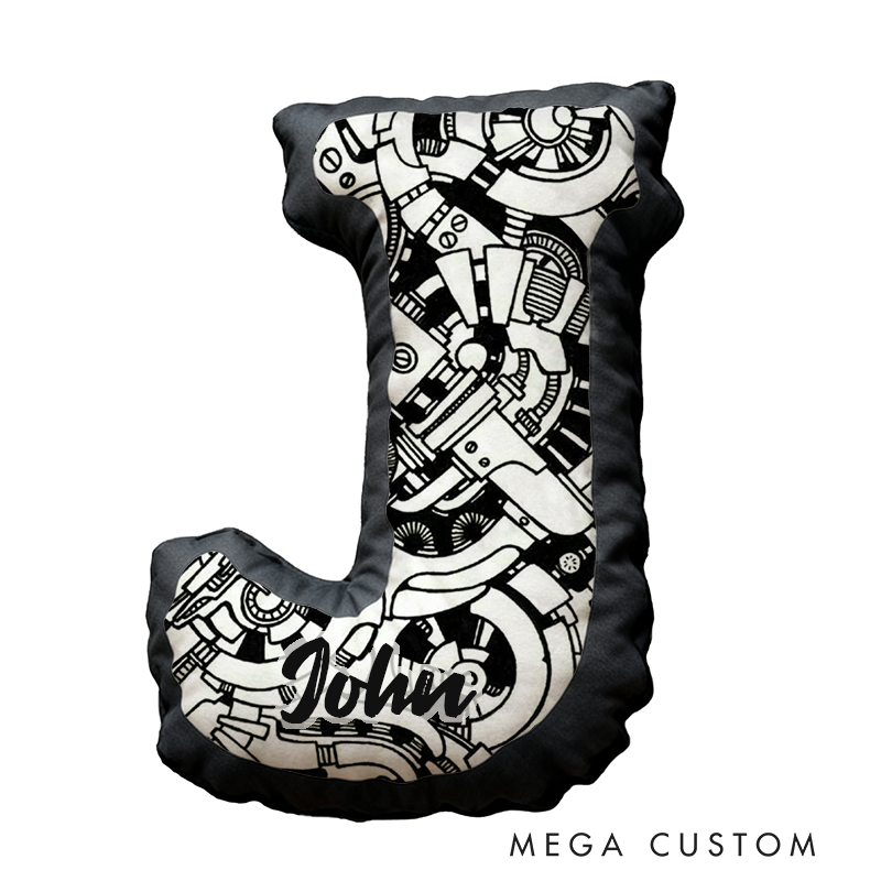 Personalized Engine Enthusiast Pillow Custom Initial Abstract Design Cushion Graphic 3D Print Gift for Car Lovers