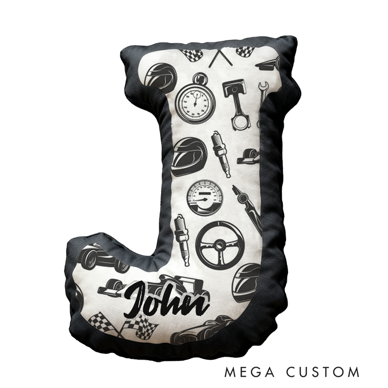 Personalized Racing Enthusiast Pillow Custom Initial Design Cushion 3D Print Gift for Motorsports Fans