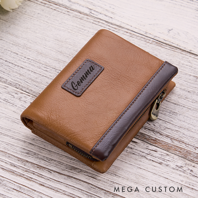 Personalized Leather Wallet for Women Engraved Leather Wallet with Name Women Slim Wallet Clutch Purse Leather Wallet With Zipper Unique Gift for Her Birthday Gifts