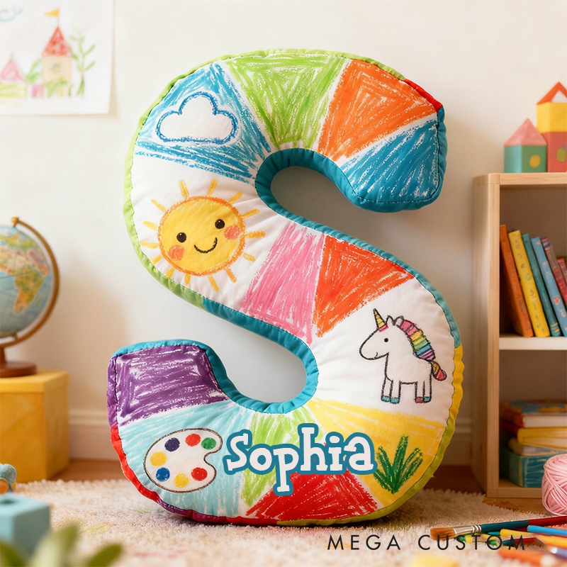 Personalized Graphic 3D Print Crayon Artist Alphabet Shaped Pillow for Art Lovers Initial Pillow Christmas Gift for Kids