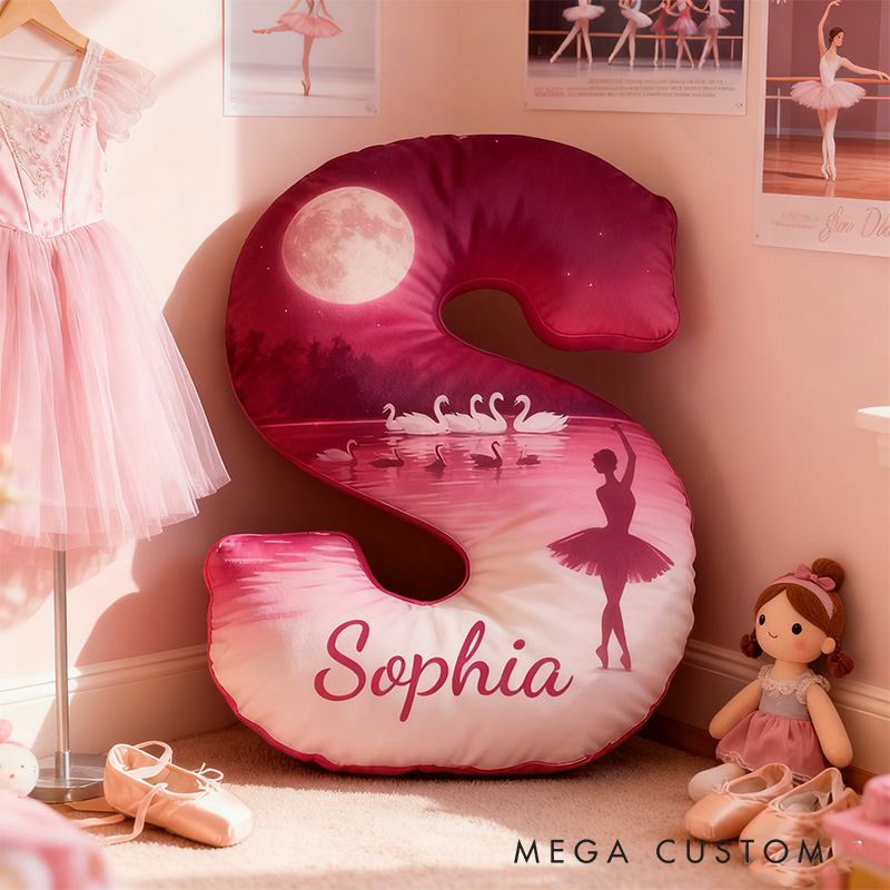 Personalized Graphic 3D Print Swan Ballerina Alphabet Shaped Pillow for Dance Lovers Initial Pillow Christmas Gift for Kids