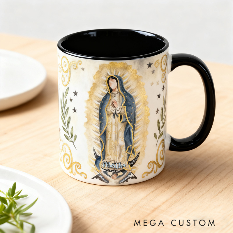 Personalized Our Lady of Guadalupe 11oz Ceramic Mug with Name Catholic Virgin Mary Coffee Cup Catholic Marian Mug Christian Gift for Women