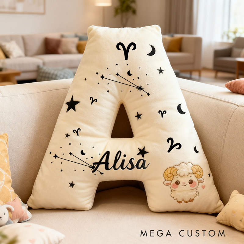 Personalized Zodiac Pillow with Constellations Zodiac Symbols Stars Moons and Cute Ram Design for a Cozy Astrological Touch Graphic 3D Print Pillow