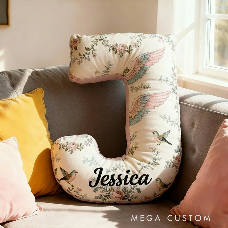 Personalized Letter Pillow Graphic 3D Print Angle Wings Custom Name Design Pillow for Family Gift
