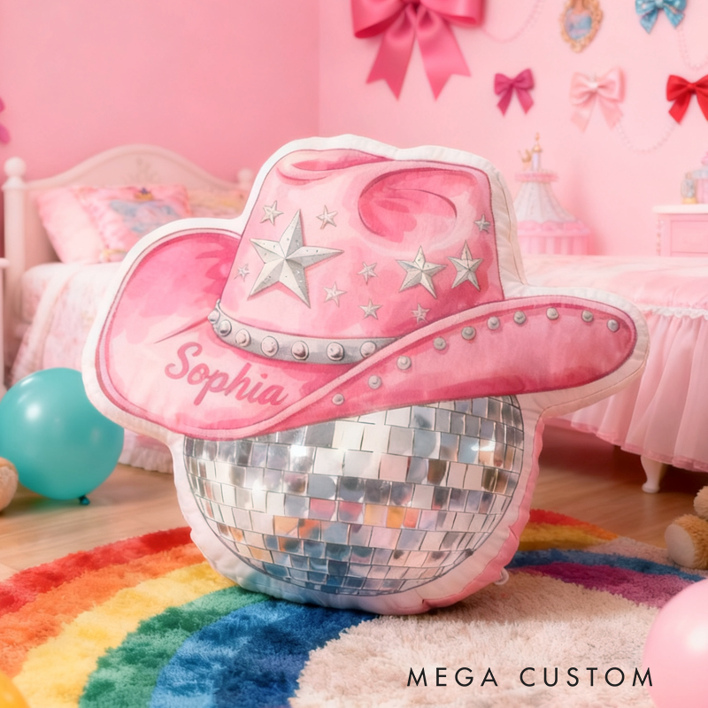 Personalized Cartoon Pink Disco Ball with Name Graphic 3D Print Pillow Christmas Gift for Kids 