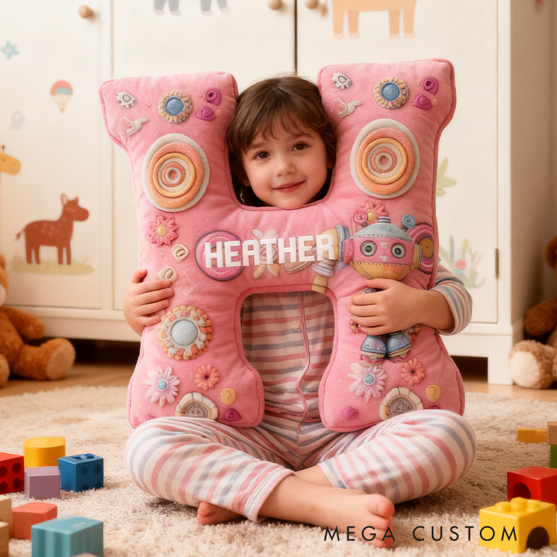 Personalized Watercolor Robot Alphabet Pillow Customized Fun kid Pillows 