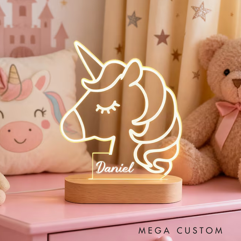 Personalized Unicorn Night Light Light New Baby Girl Gift Kids Bedroom Lamp
