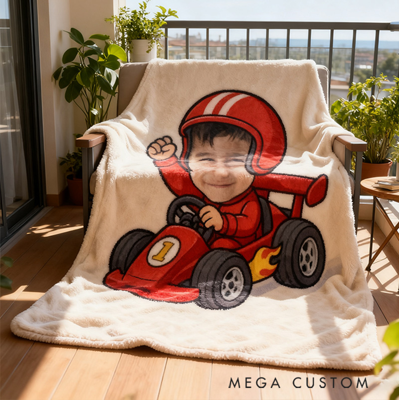 Personalized Racing Blanket Custom Photo Soft Cozy Sherpa Fleece Throw Blankets Sport Gift