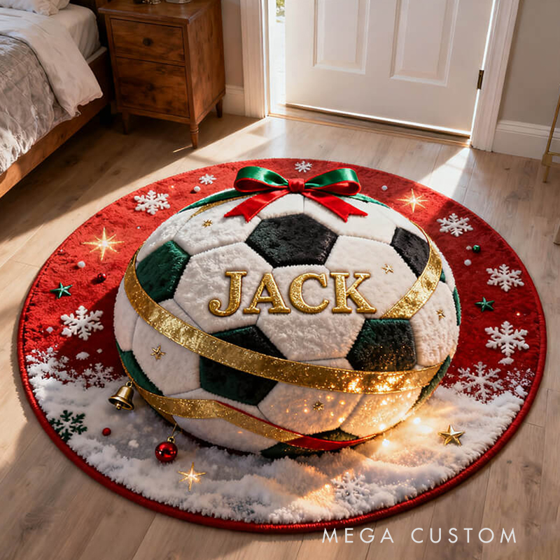 Personalized Soccer Lover’s Holiday Door Mat with Name and Seasonal Decor