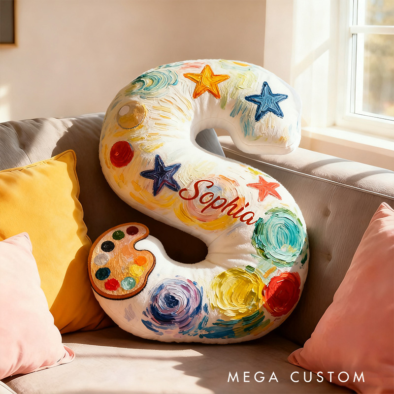 Personalized Graphic 3D Print Van Gogh Inspired Moonlight Night Alphabet Shaped Pillow for Art Lovers Initial Pillow Christmas Gift for Kids