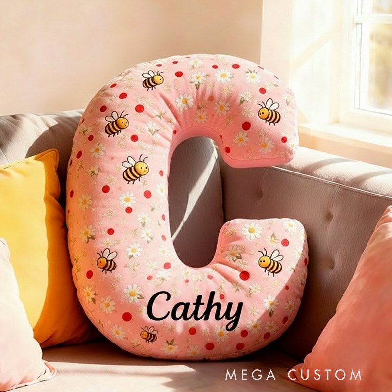 Personalized Letter Pillow with Name Graphic 3D Print Floral Bee Custom Double Sided Pillow Gift for Kids Gardening Lovers Gift