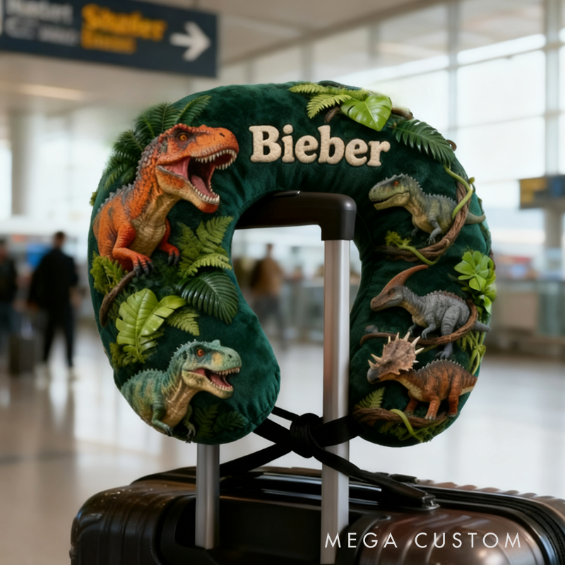 Personalized Dinosaur World U-Shaped Pillow with Custom Name for Kids Birthday Gift for Kids