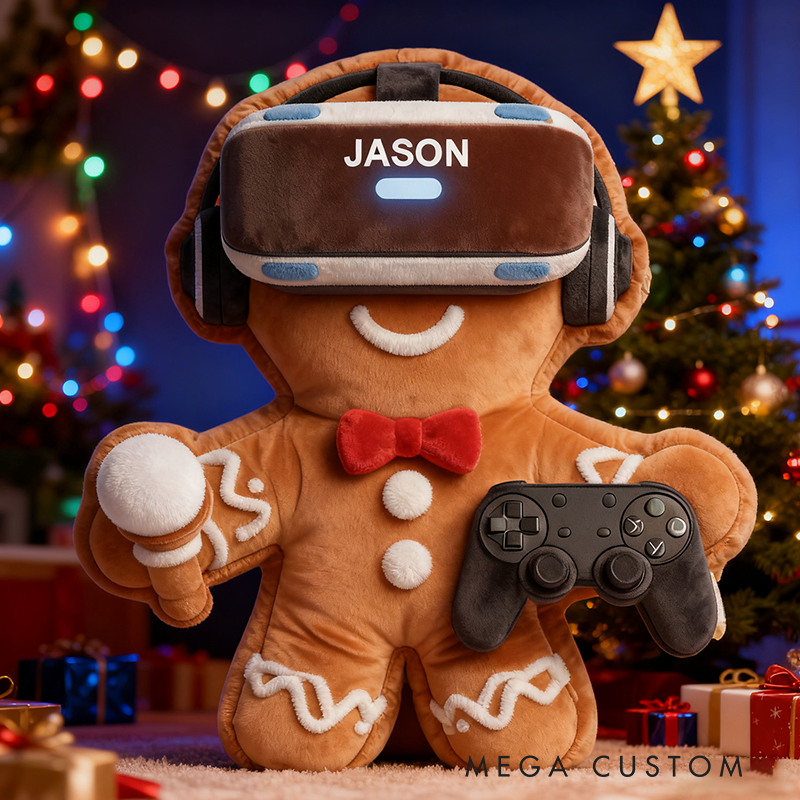 Personalized Gamer Gingerbread Pillow Vr Headset Christmas Gift for Kid Game Lovers