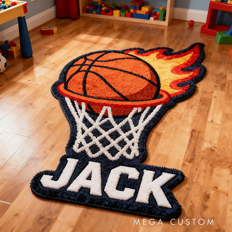 Personalized Slam Dunk Basketball Rug with Custom Name for Fans for Sports Lovers