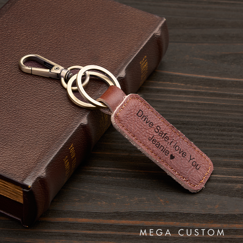 Personalized Leather Keychain for Men Custom Key Ring with Name Engraved Leather Key Chain Anniversary Gift for Him Groomsmen Gift Birthday Gift for Dad Boyfriend Husband