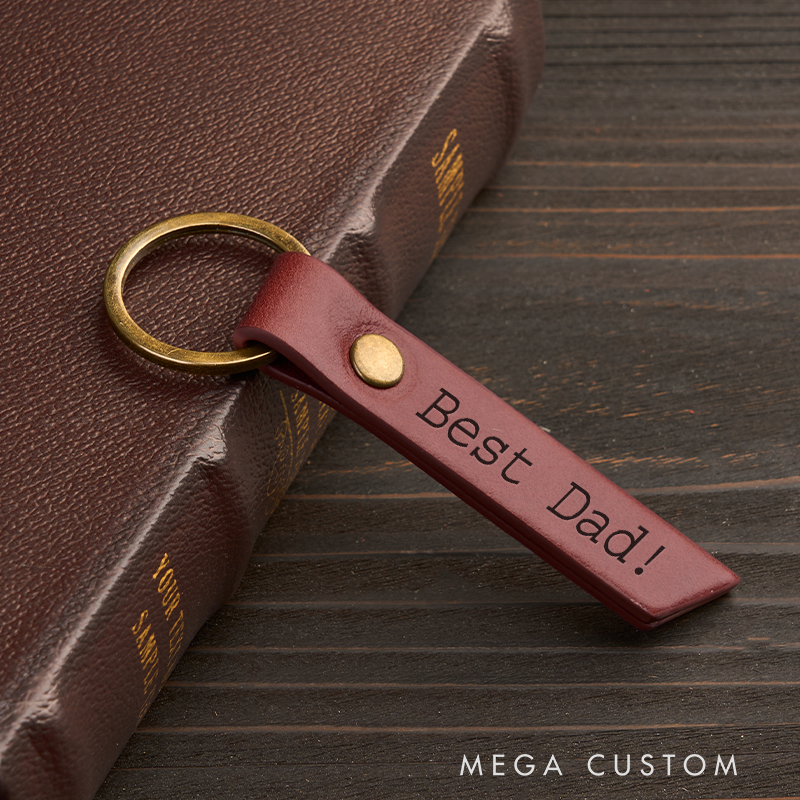 Personalized Leather Keychain for Men Custom Keychain with Name Engraved Leather Key Chain Anniversary Gift for Him Groomsmen Gift Birthday Gift for Dad Boyfriend Husband