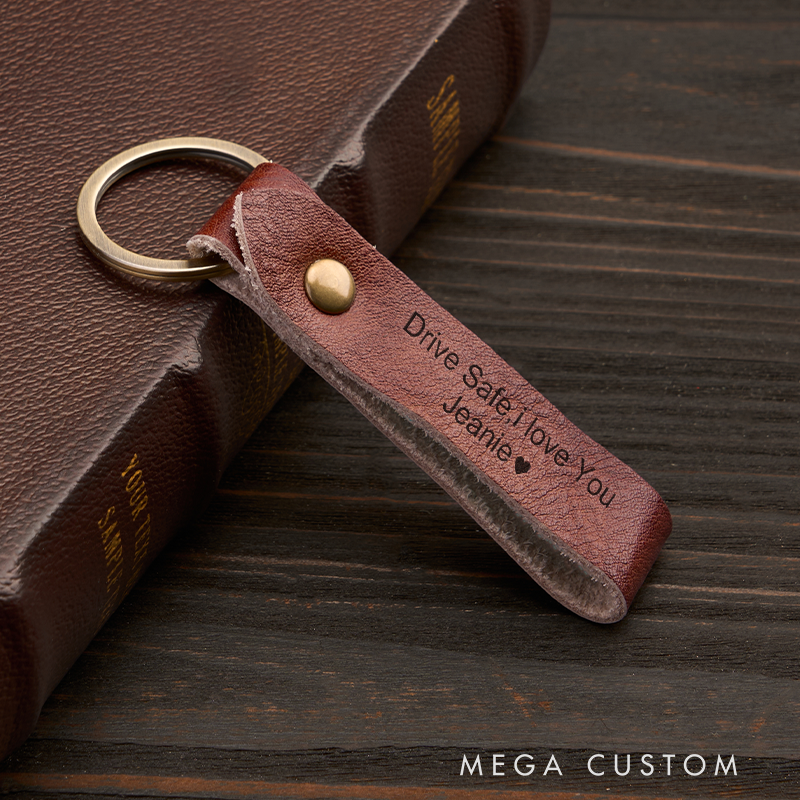 Personalized Leather Keychain for Men Custom Key Ring with Name Engraved Leather Key Chain Anniversary Gift for Him Groomsmen Gift Birthday Gift for Dad Boyfriend Husband