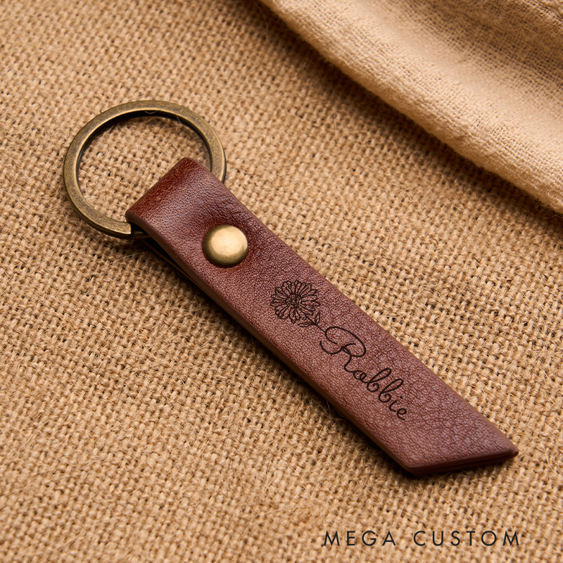 Personalized Leather Keychain for Men Custom Key Ring with Name Engraved Leather Key Chain Anniversary Gift for Him Groomsmen Gift Birthday Gift for Dad Boyfriend Husband