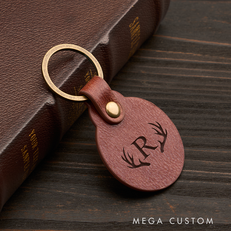 Personalized Leather Keychain for Men Custom Round Keychain with Name Engraved Leather Key Chain Anniversary Gift for Him Groomsmen Gift Birthday Gift