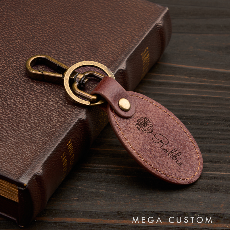 Personalized Leather Keychain for Men Custom Oval Keychain with Name Engraved Leather Key Chain Anniversary Gift for Him Groomsmen Gift Birthday Gift