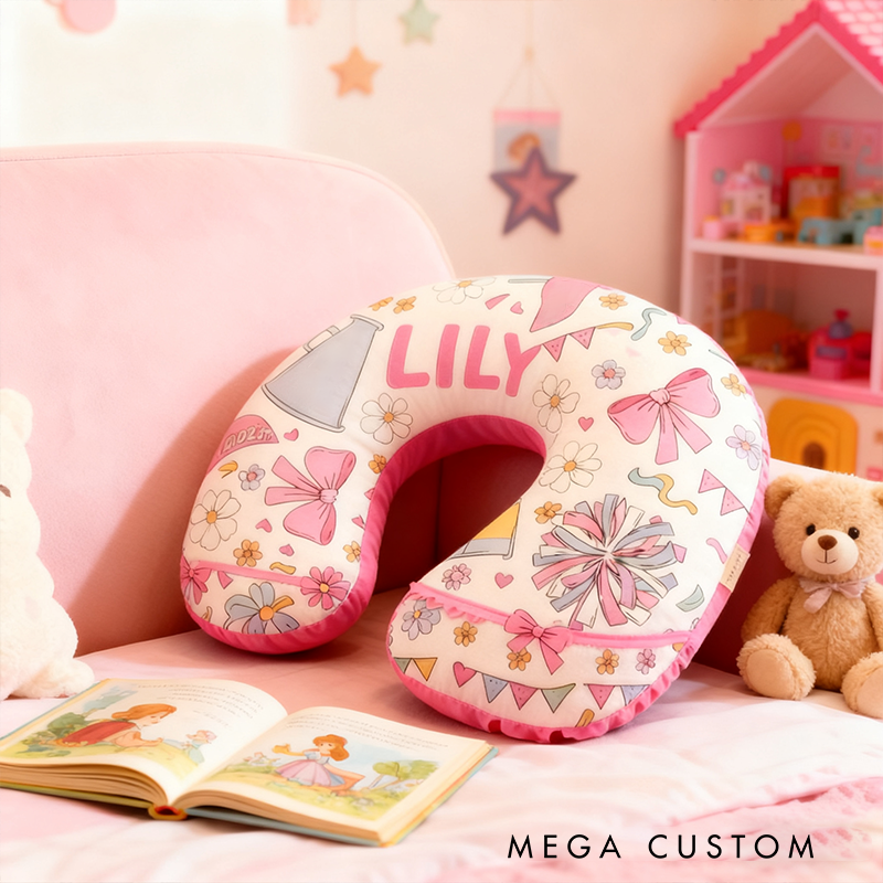 Personalized Cheerleader-Themed U-Shaped Pillow with Custom Name and Cute Design