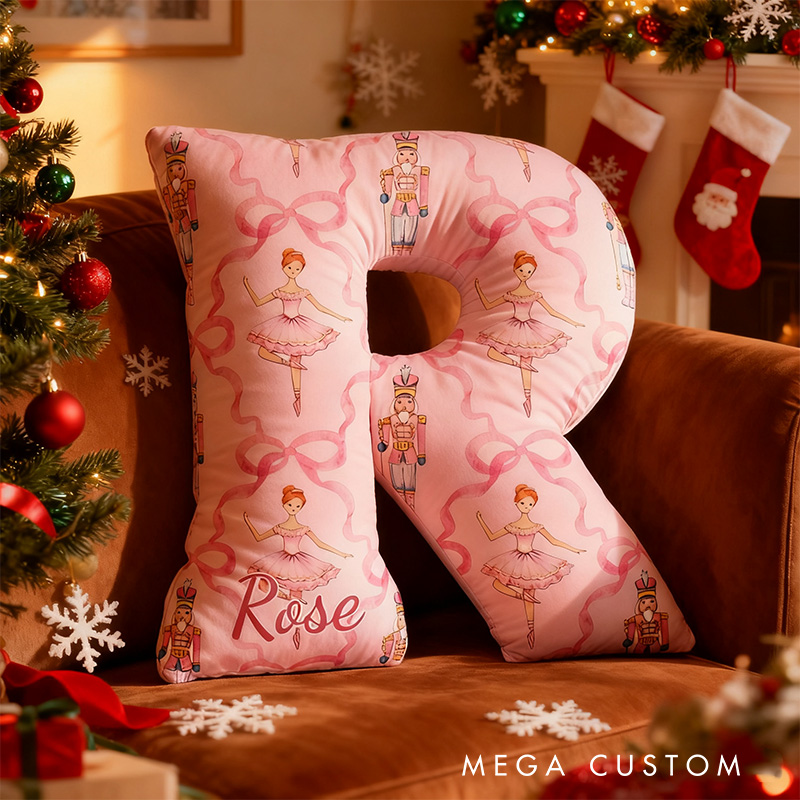 Personalized Nutcracker Ballet Alphabet Shaped Pillow for Dance Lovers Initial Pillow Christmas Gift for Kids