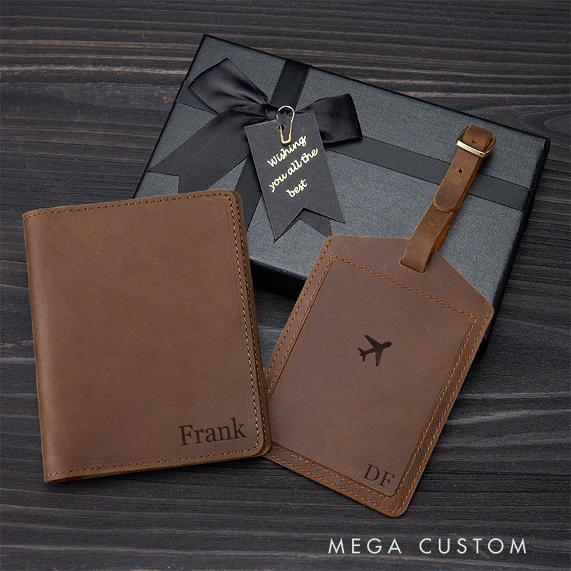 Personalized Leather Passport Cover and Luggage Tag Set Custom Passport Cover with Name Leather Luggage Tag Travel Gift Travel Accessories