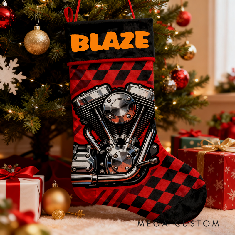 Personalized Motorcycle Engine Christmas Stocking for Enthusiasts Family Christmas Gifts Xmas Gift
